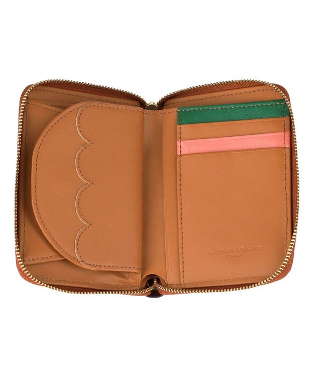 tsumori chisato CARRY スカラップコンビ ラウンドファスナー折り財布 2つ折り財布 キャメル