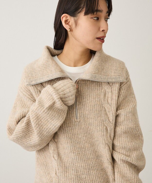 CRAFT STANDARD BOUTIQUE ハーフジップローゲージニットチュニック Beige Mixture