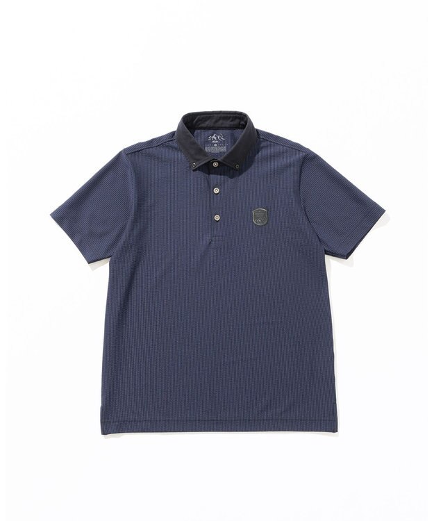 JOSEPH ABBOUD MOUNTAIN 【吸水速乾・釦ダウン・男女兼用】メッシュストライプサッカーポロシャツ ネイビー系1