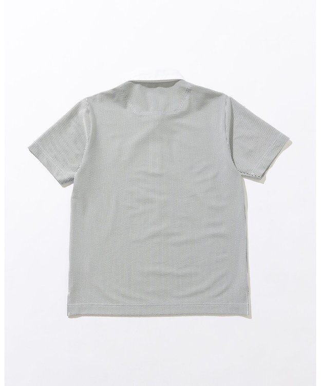 JOSEPH ABBOUD MOUNTAIN 【吸水速乾・釦ダウン・男女兼用】メッシュストライプサッカーポロシャツ ブルー系1