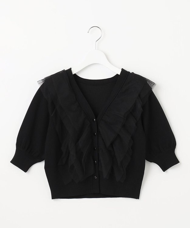 Feroux 【美人百花7月号掲載】チュールコンビパフスリーブ ニット ブラック系