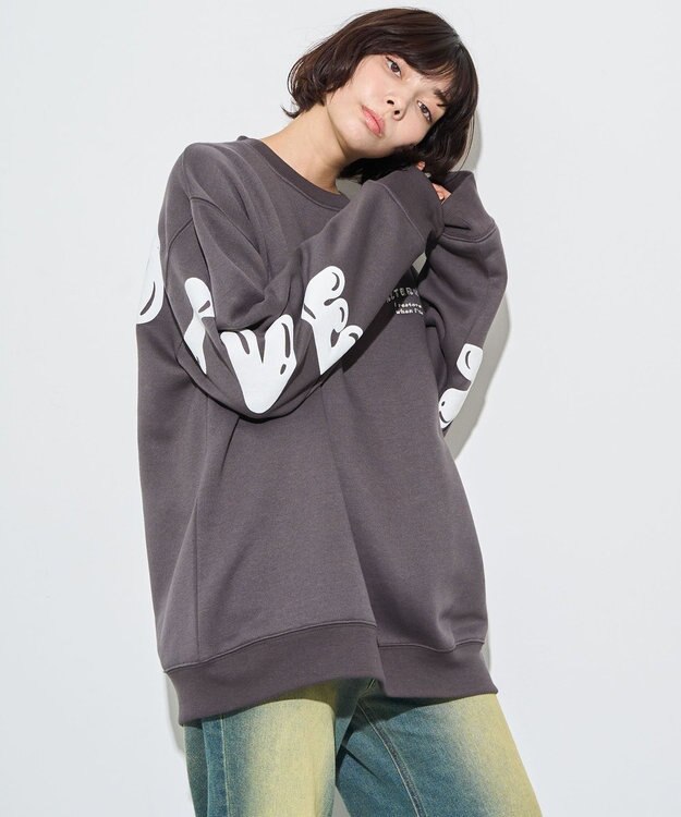 WEGO 【ユニセックス着用ITEM】ストレートラインロゴグラフィックプルオーバー ブラック中濃色