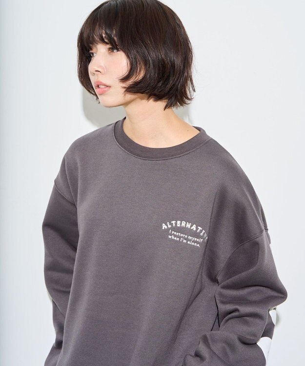 WEGO 【ユニセックス着用ITEM】ストレートラインロゴグラフィックプルオーバー ブラック中濃色