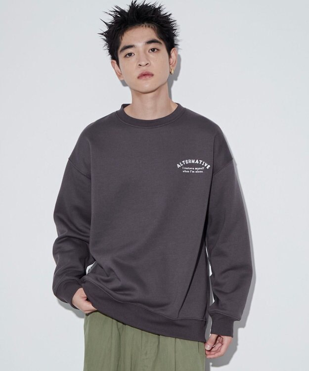 WEGO 【ユニセックス着用ITEM】ストレートラインロゴグラフィックプルオーバー ブラック中濃色