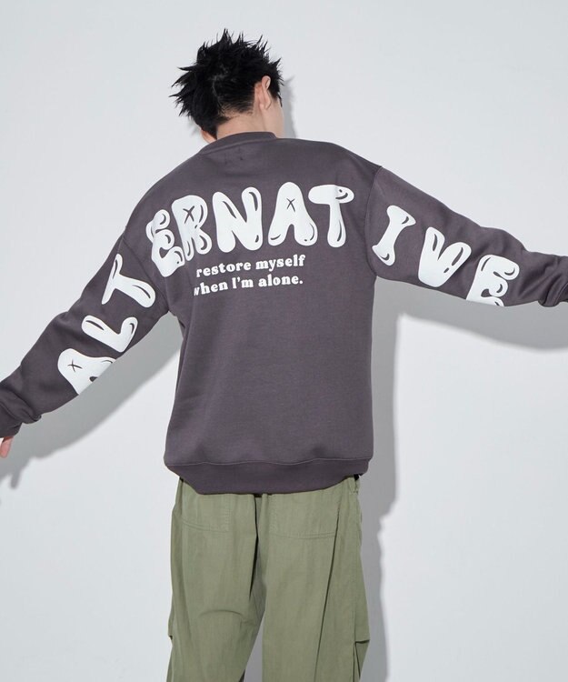 WEGO 【ユニセックス着用ITEM】ストレートラインロゴグラフィックプルオーバー ブラック中濃色