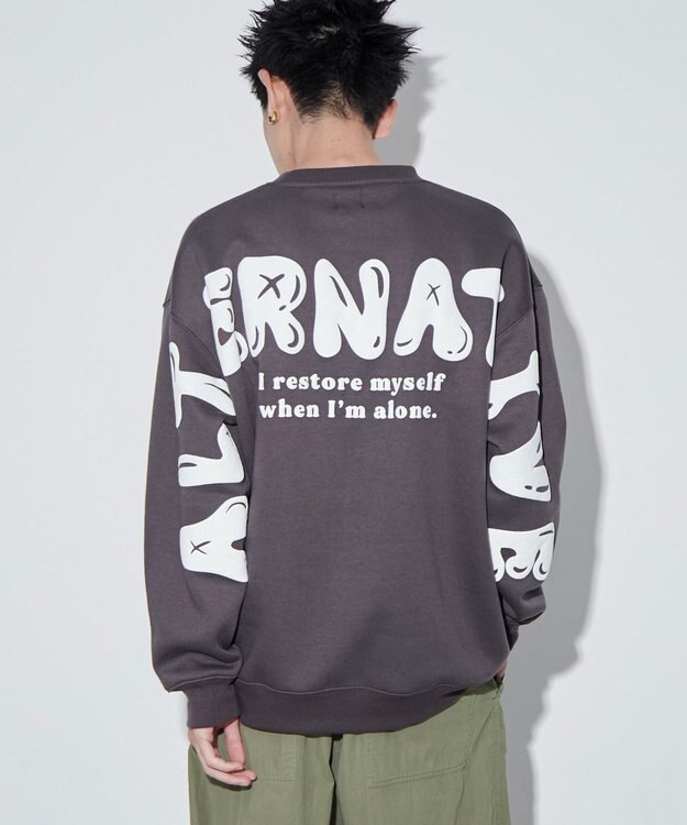 WEGO 【ユニセックス着用ITEM】ストレートラインロゴグラフィックプルオーバー ブラック中濃色