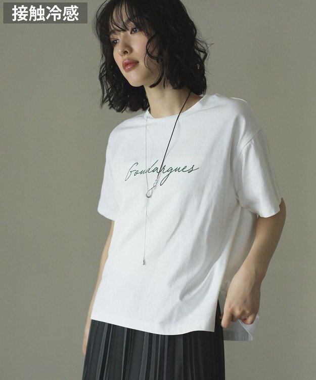 Green Parks フロッキー筆記体ロゴボックスＴシャツ Off White