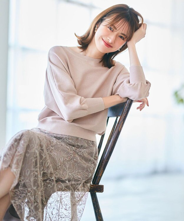 ANY SIS 【洗える】パフスリーブラメ ニット ピンク