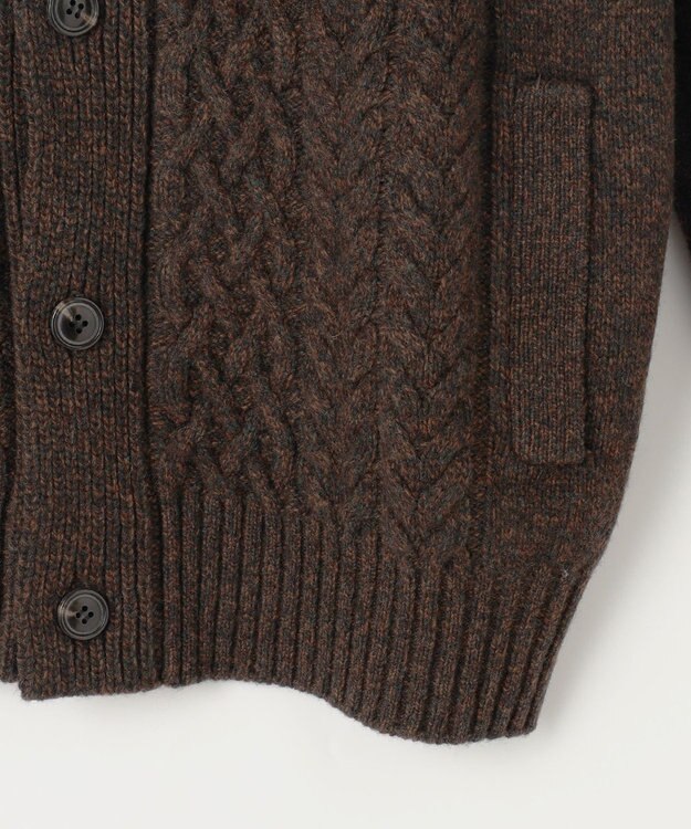 JOSEPH ABBOUD 【イタリア糸使用/軽く暖かい】 ラムウールケーブル柄ショールカラーカーデ カーキ系