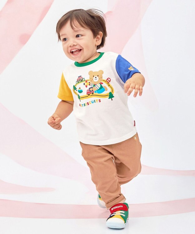 MIKI HOUSE HOT BISCUITS 【80-120cm】ビーンズ×乗り物プリント 半袖Tシャツ マルチカラー