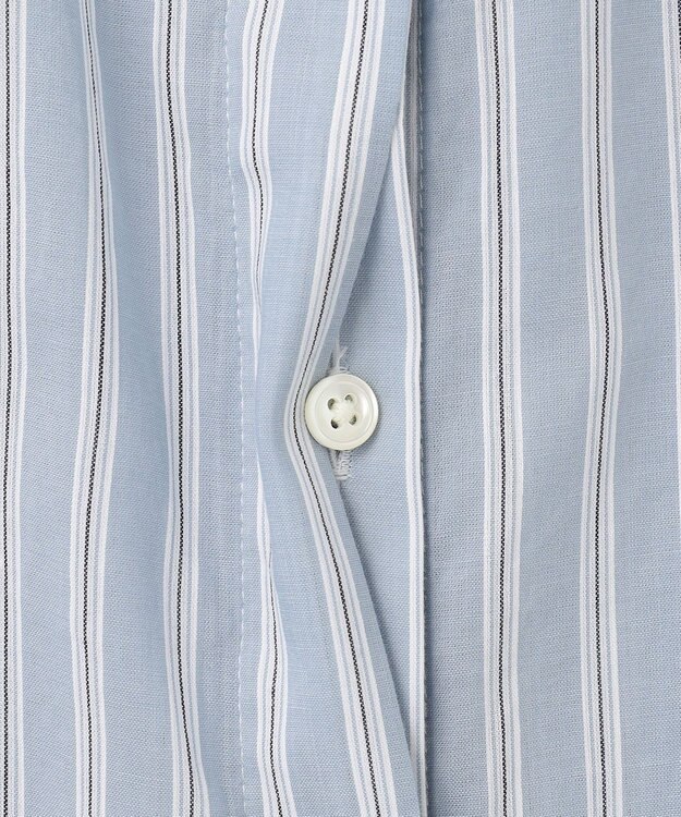 J.PRESS LADIES L 【洗える】綿キュプラコードストライプ バンドカラー ブラウス ブルー系1