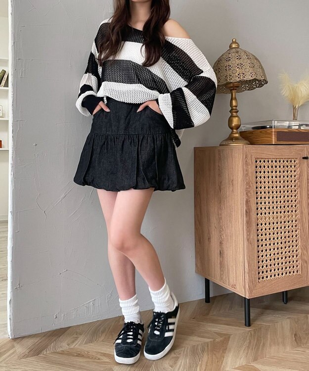 WEGO バルーンミニスカパン デニムブラック