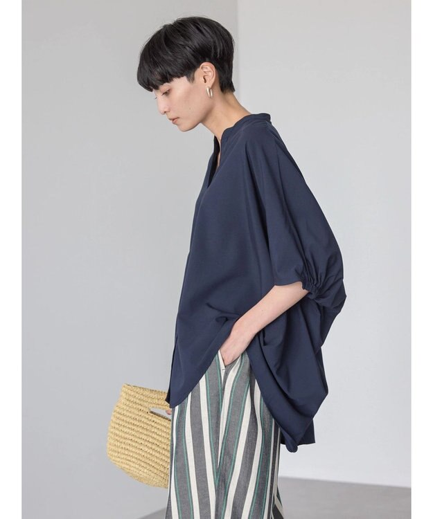 AMERICAN HOLIC 接触冷感＋ＵＶカット　ギャザースリーブブラウス Navy
