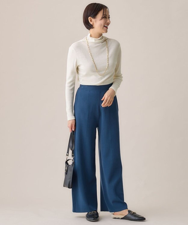 自由区 S 【セットアップ対応・洗える】レーヨンストレッチニットワイド パンツ リッツブルー系