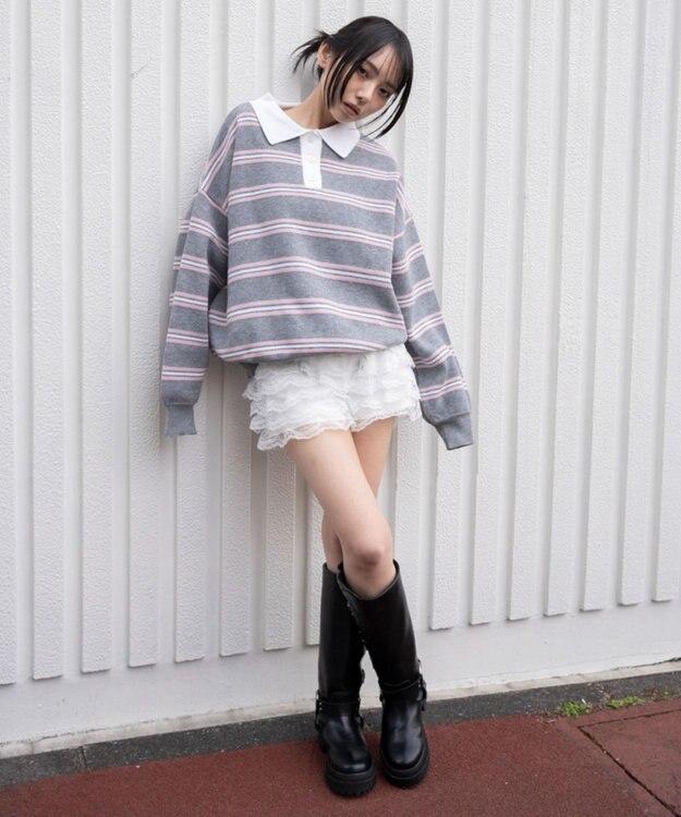 WEGO ポロニットプルオーバー グレーボーダー