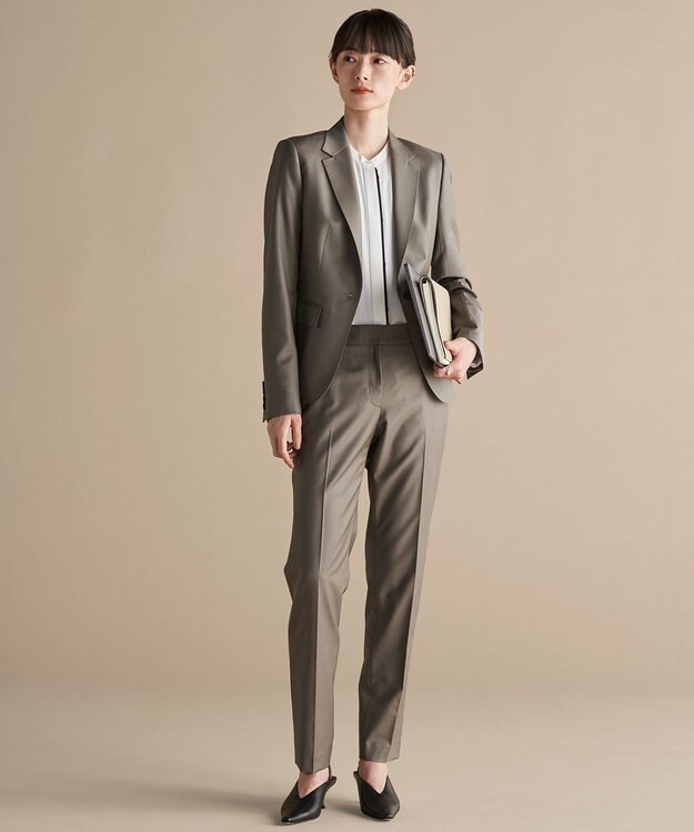 ICB 【WEB限定カラーあり・速乾・洗える】BackSatinAmunzen バンドカラーブラウス オフホワイト系