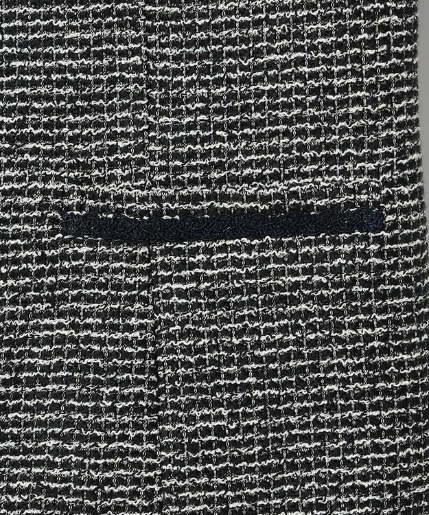 ANY SIS シャイニーストレッチツイード ノーカラージャケット シャンブレーネイビー