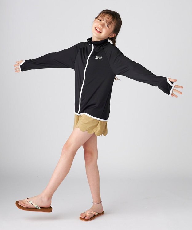 OP／FILA 【Ocean Pacific】フルジップ OPロゴラッシュガード ブラック