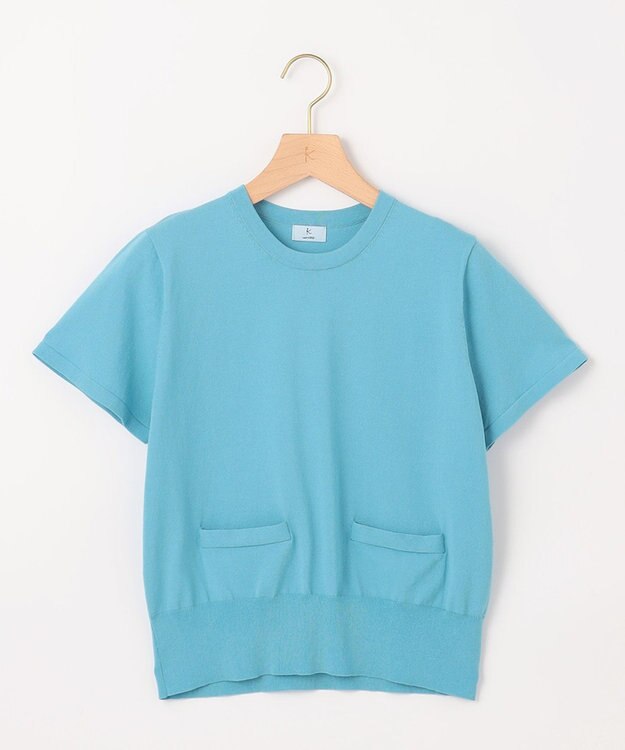 組曲 S 【洗える・6色展開】ポケット付き 半袖ニット ターコイズブルー系