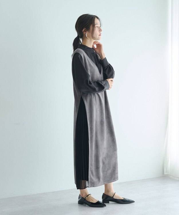 YECCA VECCA 【2点SET】ブラウスセットプリーツMIXジャンスカ Mocha