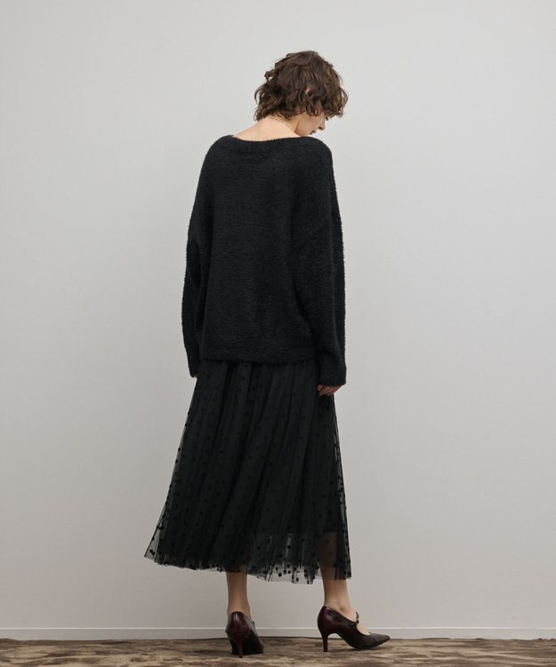 GRACE CONTINENTAL フロッキードットプリーツスカート ブラック