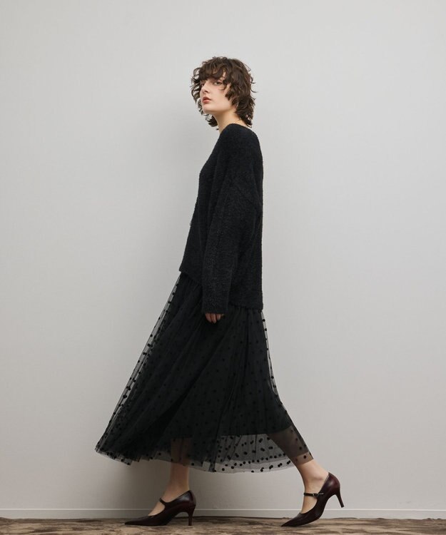 GRACE CONTINENTAL フロッキードットプリーツスカート ブラック