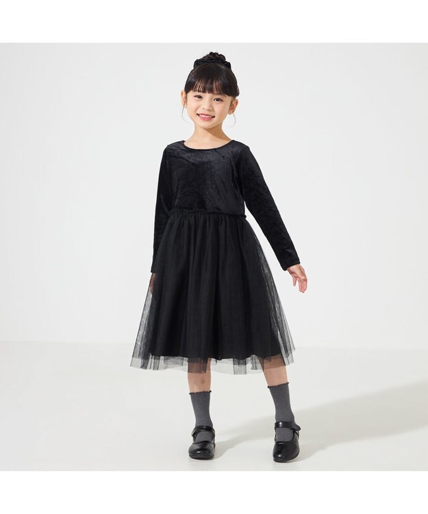 Chacott velour combi dress (kids) ブラック（ワッシャーベロア）