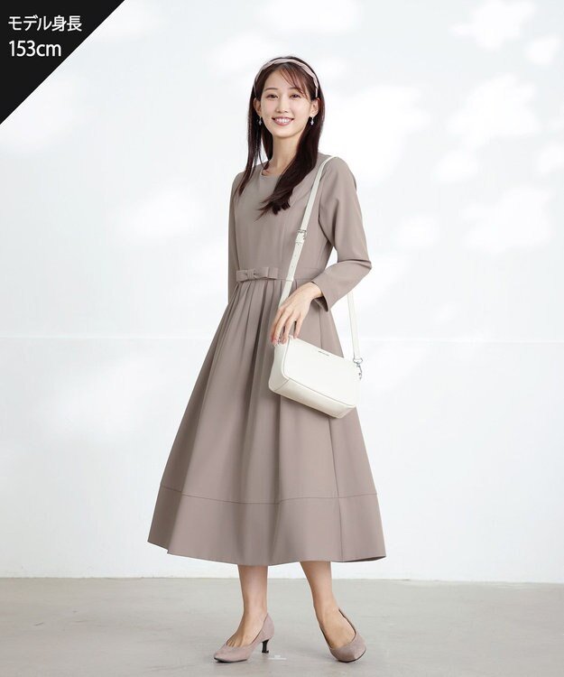 Tiaclasse 【セレモニー・新色追加】リボンベルトフレアワンピース モカ