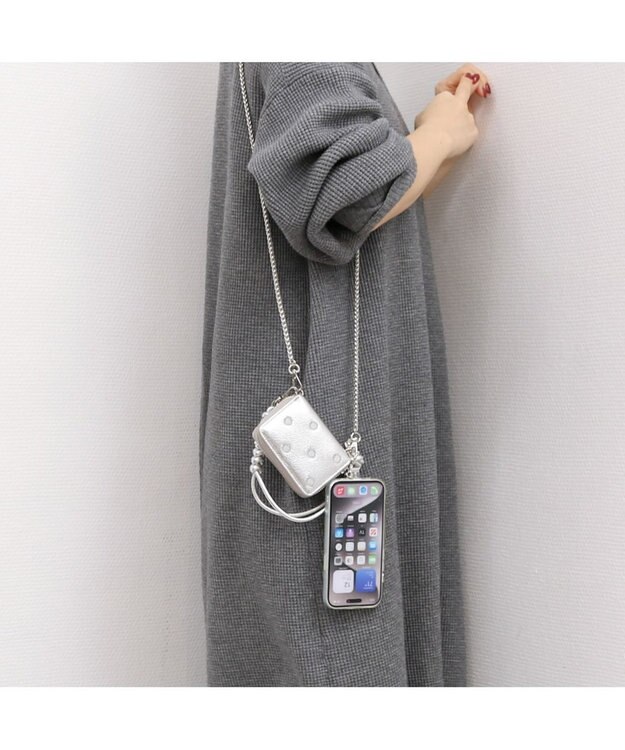 UNBILLION ペルケ perche / ドット刺繍ジャバラチャームウォレットショルダー シルバー