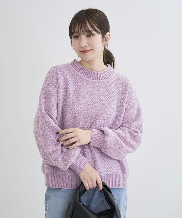 Green Parks ベロアモールモックネックニットプルオーバー Pink