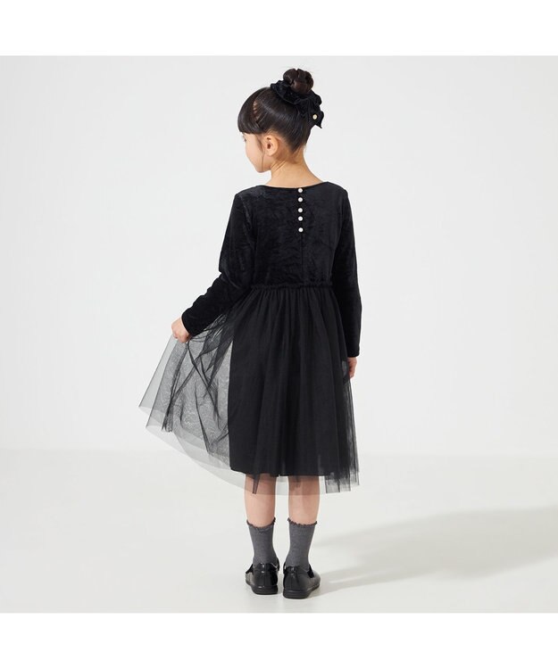 Chacott velour combi dress (kids) ブラック（ワッシャーベロア）