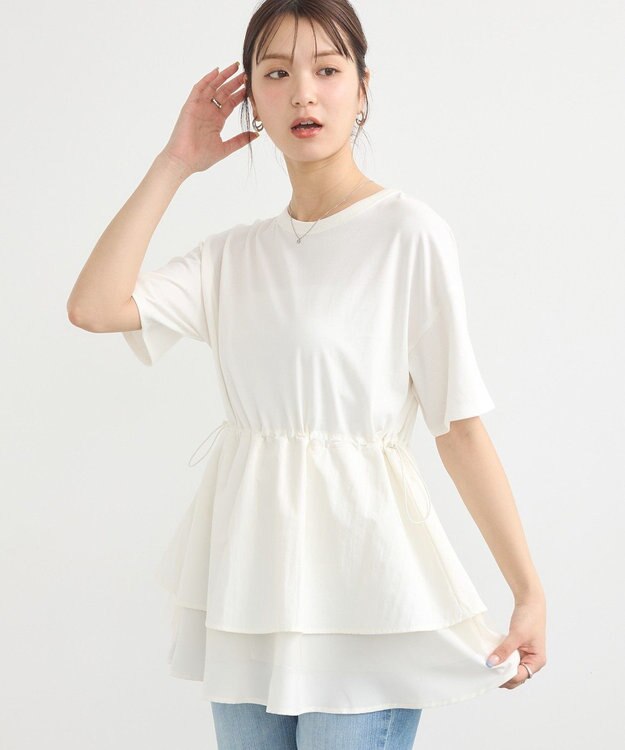 earth music&ecology 【接触冷感/洗濯機可】異素材ドッキングドロストチュニック Ivory