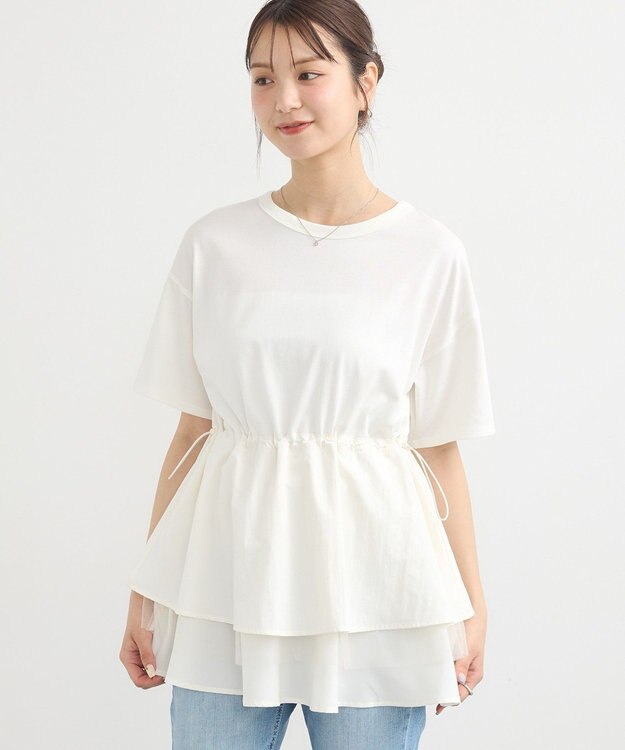 earth music&ecology 【接触冷感/洗濯機可】異素材ドッキングドロストチュニック Ivory