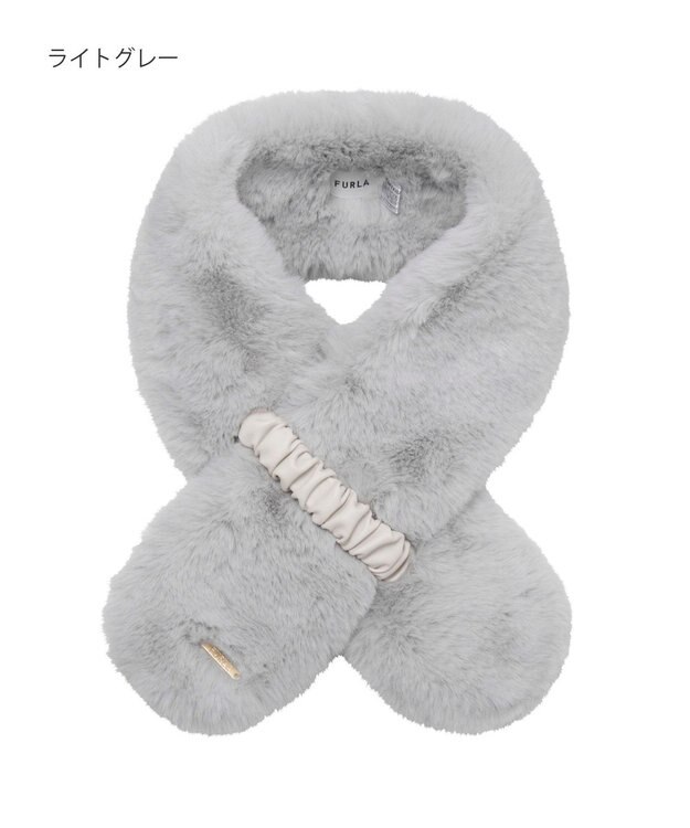 MOONBAT FURLA フェイクファーくしゅくしゅリボンマフラー ライトグレー