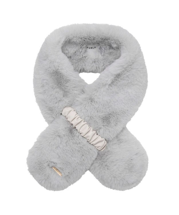 MOONBAT FURLA フェイクファーくしゅくしゅリボンマフラー ライトグレー