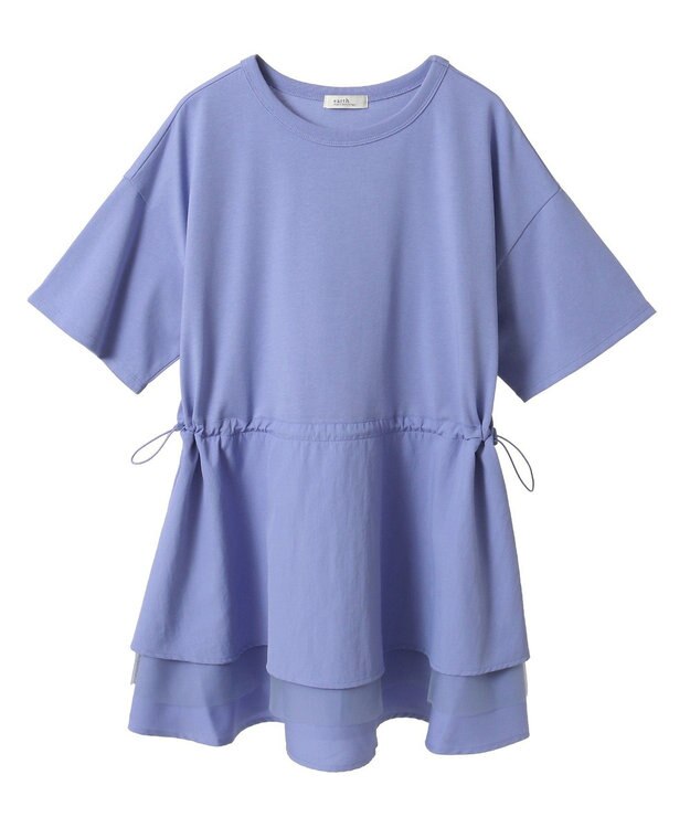 earth music&ecology 【接触冷感/洗濯機可】異素材ドッキングドロストチュニック Blue
