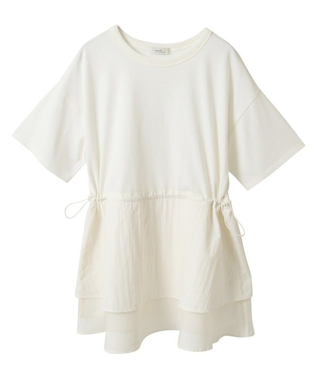 earth music&ecology 【接触冷感/洗濯機可】異素材ドッキングドロストチュニック Ivory