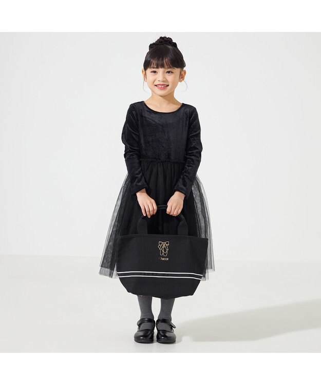 Chacott velour combi dress (kids) ブラック（ワッシャーベロア）