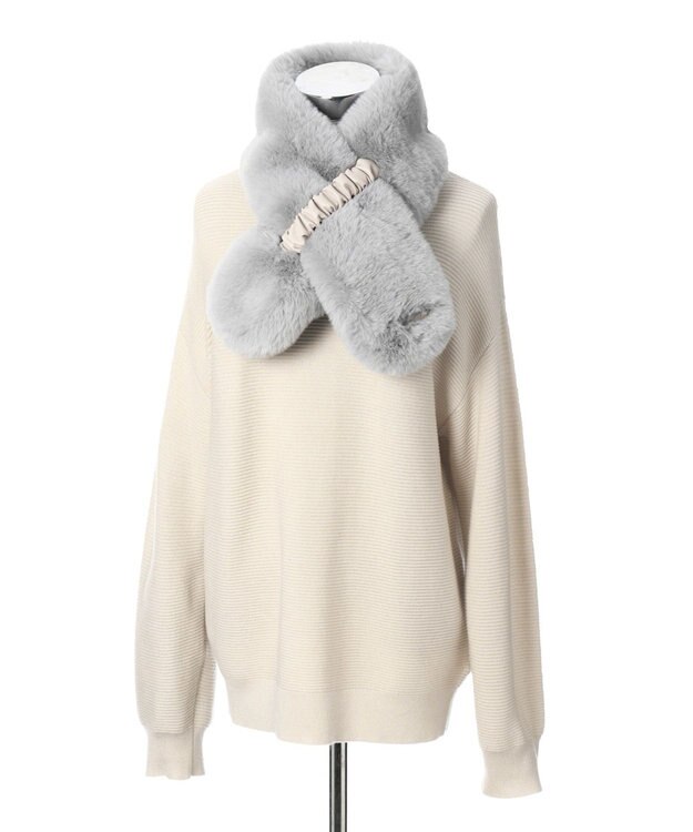 MOONBAT FURLA フェイクファーくしゅくしゅリボンマフラー ライトグレー