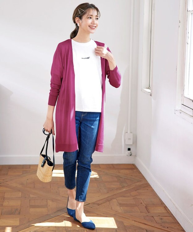 Tiaclasse 【洗える】バックリブプリーツ編みロングカーディガン ピンク