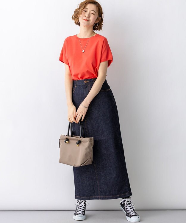 23区 【先行予約】レーヨンポリエステルストレッチ プルオーバー ニット ライトオレンジ系