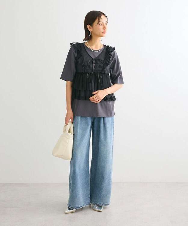 Green Parks ・ＥＬＥＮＣＡＲＥ　ＤＵＥ　デニムタックワイドパンツ Indigo