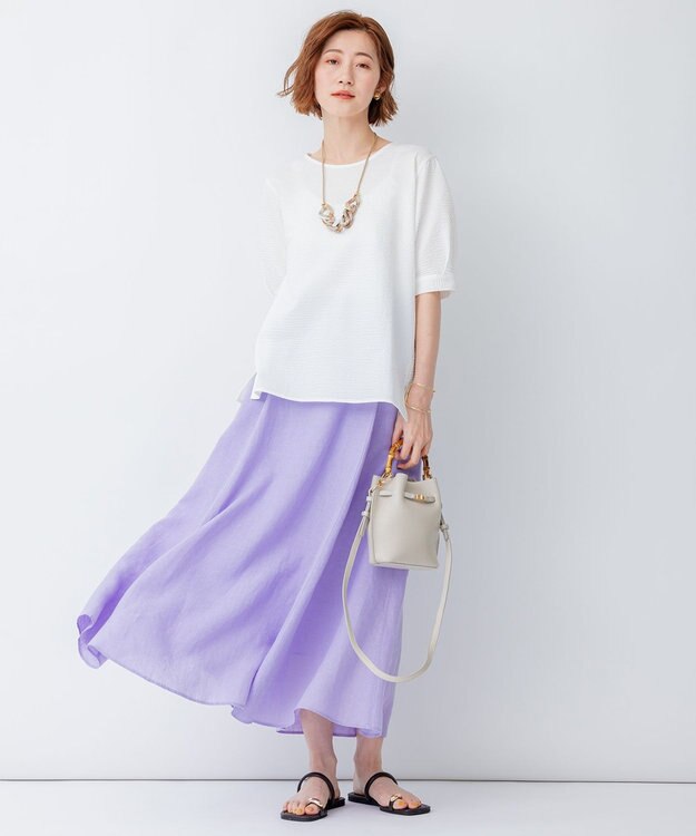 23区 【洗える】LIBECO フレア ロングスカート ライラック系