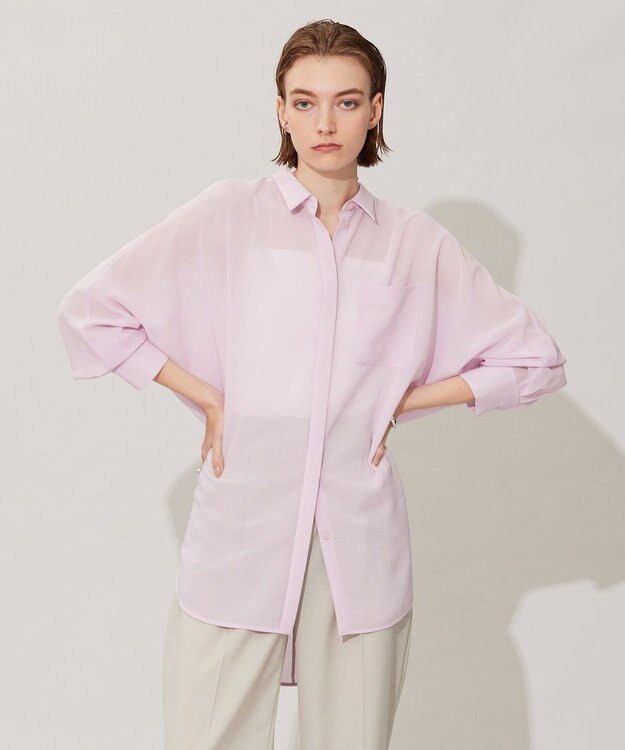 ICB L 【洗える】トリアセコットンシアー ドルマンスリーブシャツ シャーベットピンク系