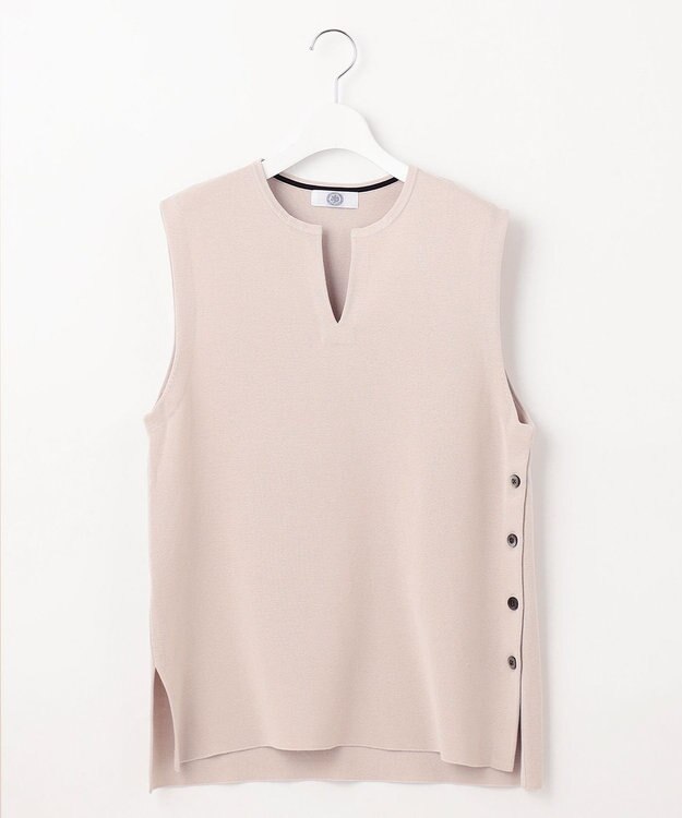 J.PRESS LADIES 【洗える】COTTON ACETATE キーネック ニット ベスト ライトグレー系