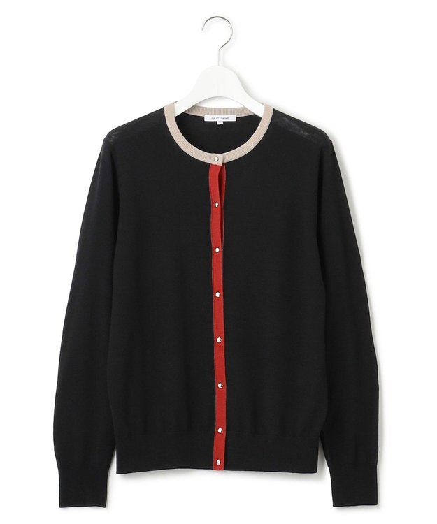 23区 L 【洗える/アンサンブル対応】サステナブルウール バイカラー カーディガン ブラックベース