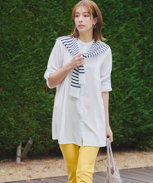 Tiaclasse 肩掛けボーダーフェイクカーデ オフホワイト