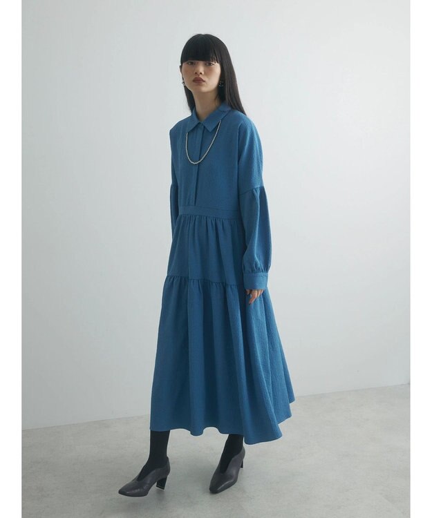 Green Parks armonia. ジャガードシャツワンピース Blue