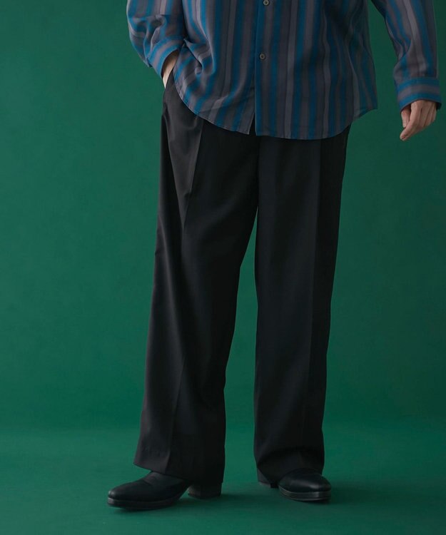 WEGO 刺繍ラインワイドスラックス ブラック