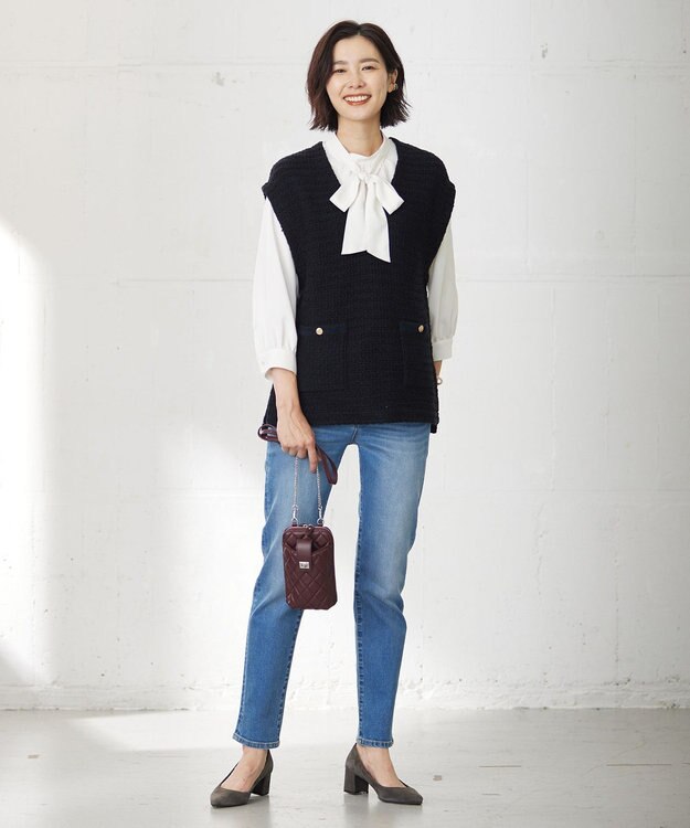 J.PRESS LADIES 【洗える】ヌーディスバックサテン ボウタイ ブラウス アイボリー系